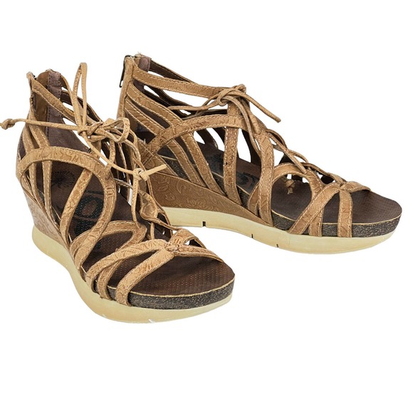 OTBT Brown Nomadic Summer Gladiator Wedge Heel Lace Up Strappy Sandals US 8.5 - Picture 4 of 9